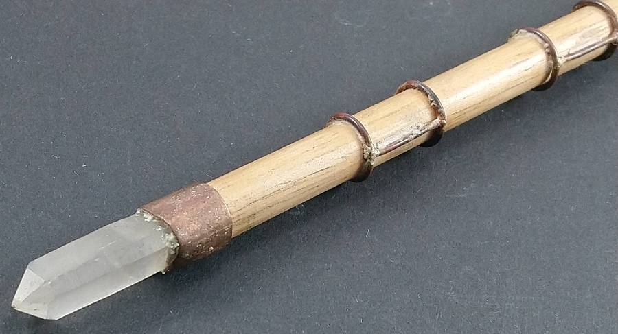 Handcrafted Genuine Clear Quartz, Kyanite and Wood Healing Wand.