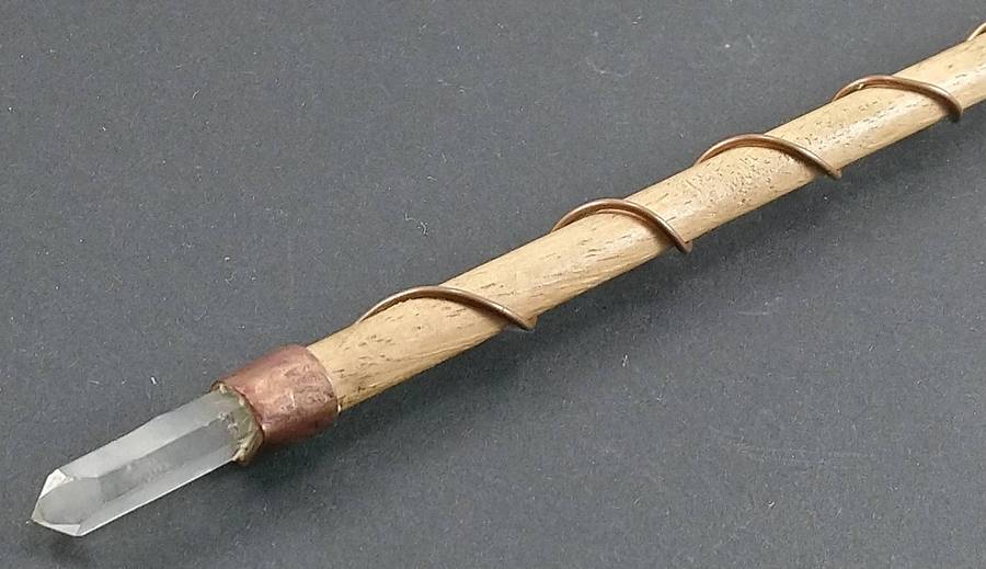 Handcrafted Genuine Clear Quartz, Tigers-Eye and Wood Healing Wand.