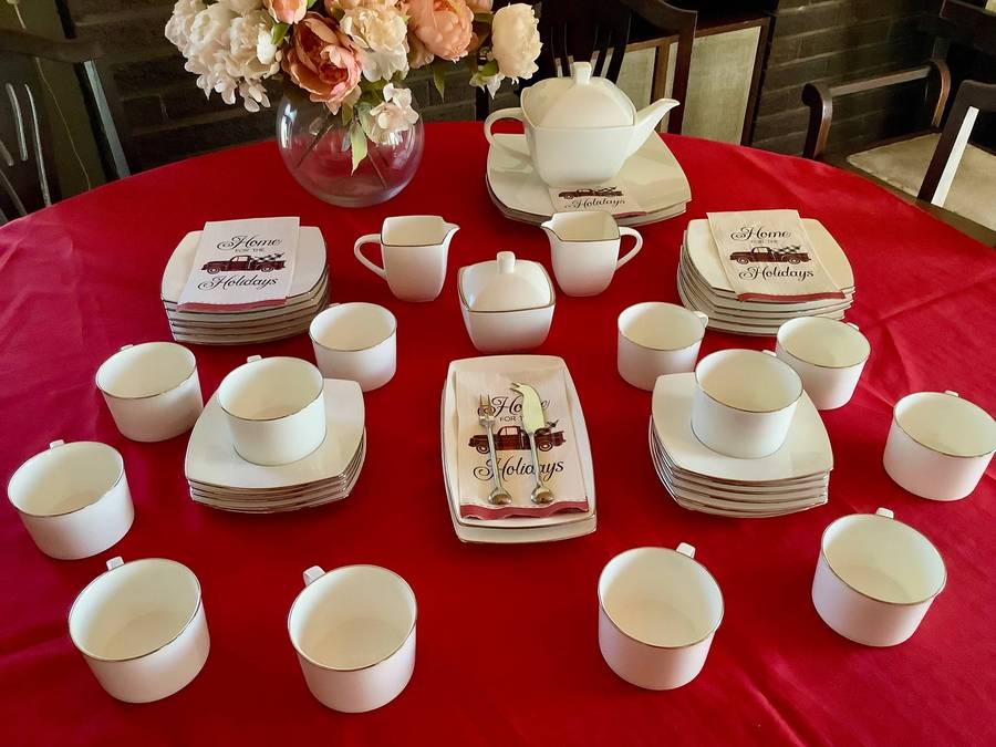 Mikasa Couture Platinum Bone China Tea Set  Full 30-Piece Collection (Unused, Pristine Condition)