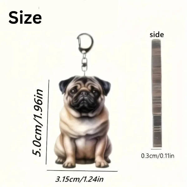 Pug dog keychain - double sided acrylic