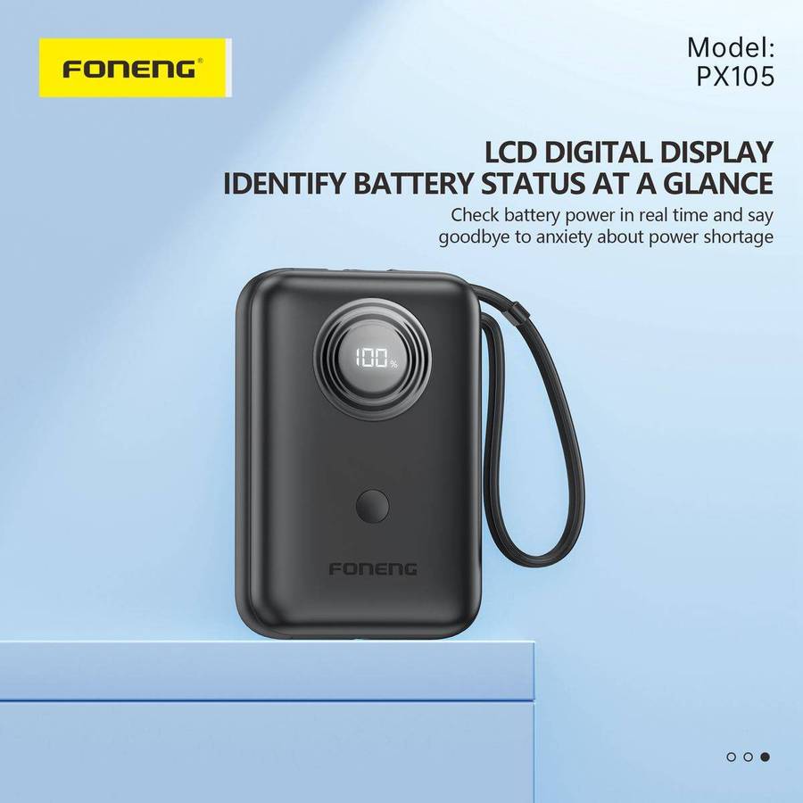 10,000 mAh 22.5W fast power bank with dual built in cables blue PX105