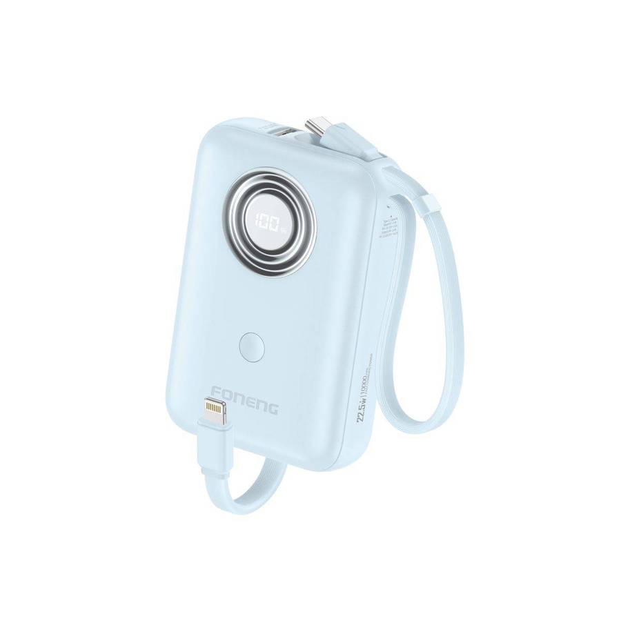 10,000 mAh 22.5W fast power bank with dual built in cables blue PX105