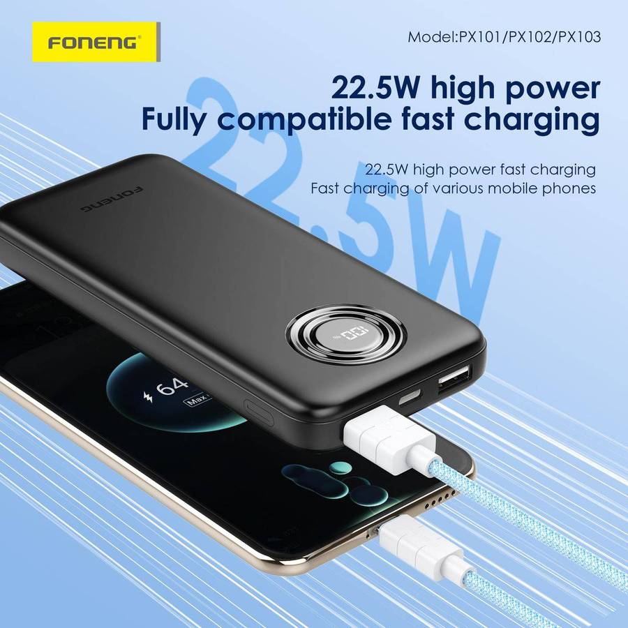 10,000 mAh 22.5W fast charging power bank Black