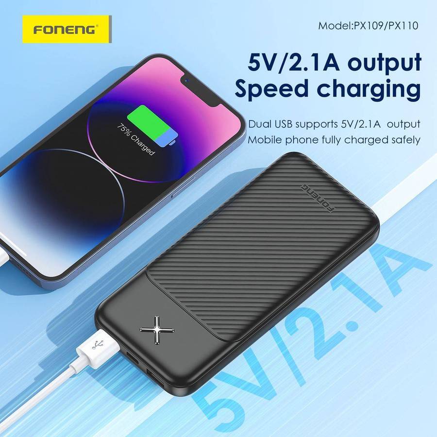 10,000mAh Dual USB output fast charging power bank black PX109