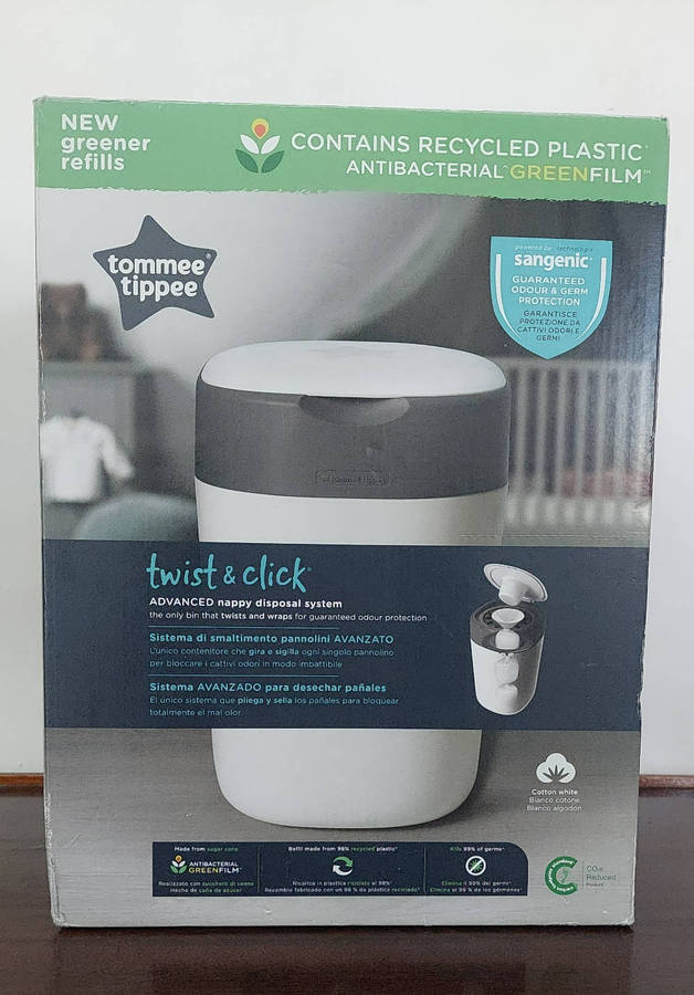 Tommee Tippee Twist And Click Advanced Nappy disposal Bin Cotton white