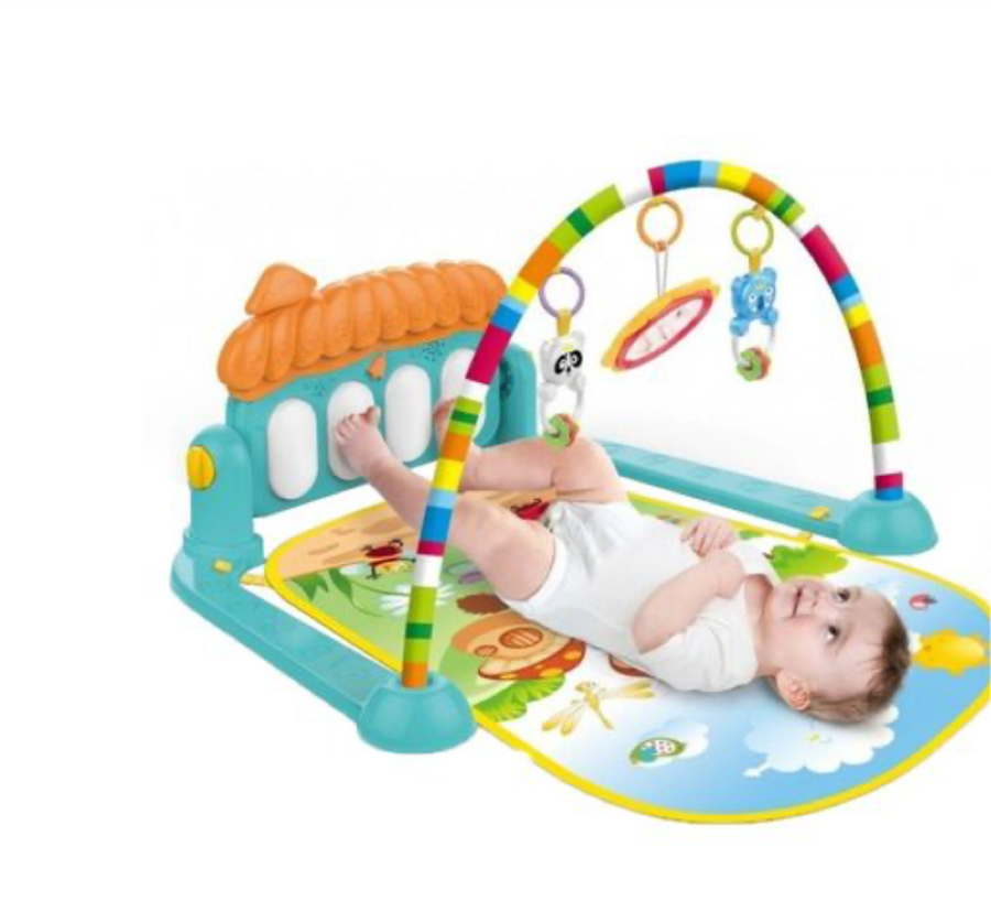 Baby Musical Piano Fitness Rack Gym Play Mat With Rattle Toys - green