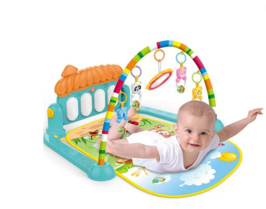 Baby Musical Piano Fitness Rack Gym Play Mat With Rattle Toys - green