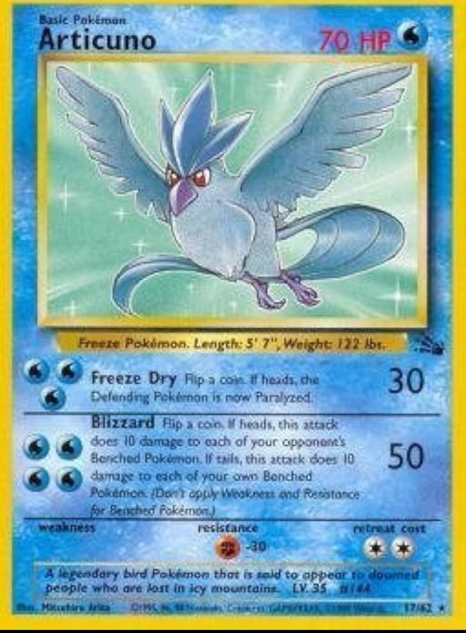 Articuno  Fossil Set  Near Mint Pokémon Card  Rare Vintage Collectors Item!