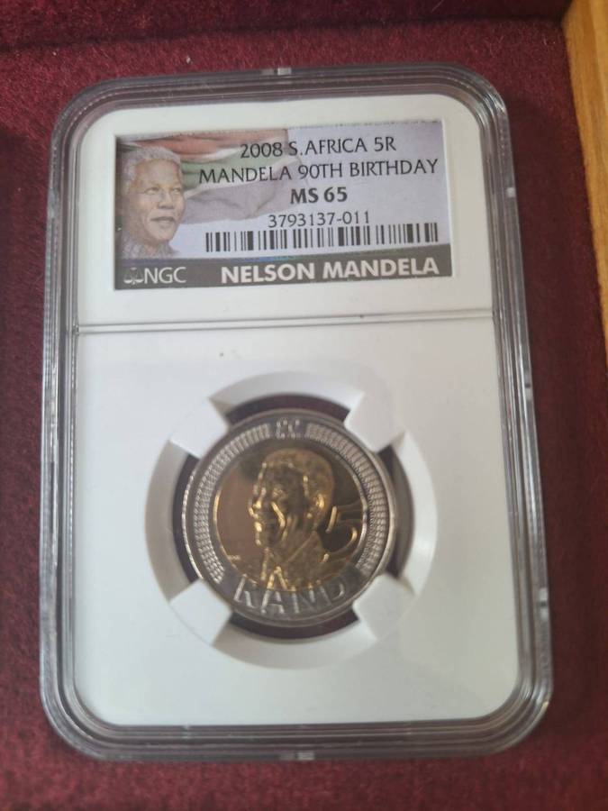 3 x 2008 RSA R5 - MANDELA 90th Birthday - NGC GRADED MS 65/66/673 x 2008 RSA R5 -  NELSON MANDELA