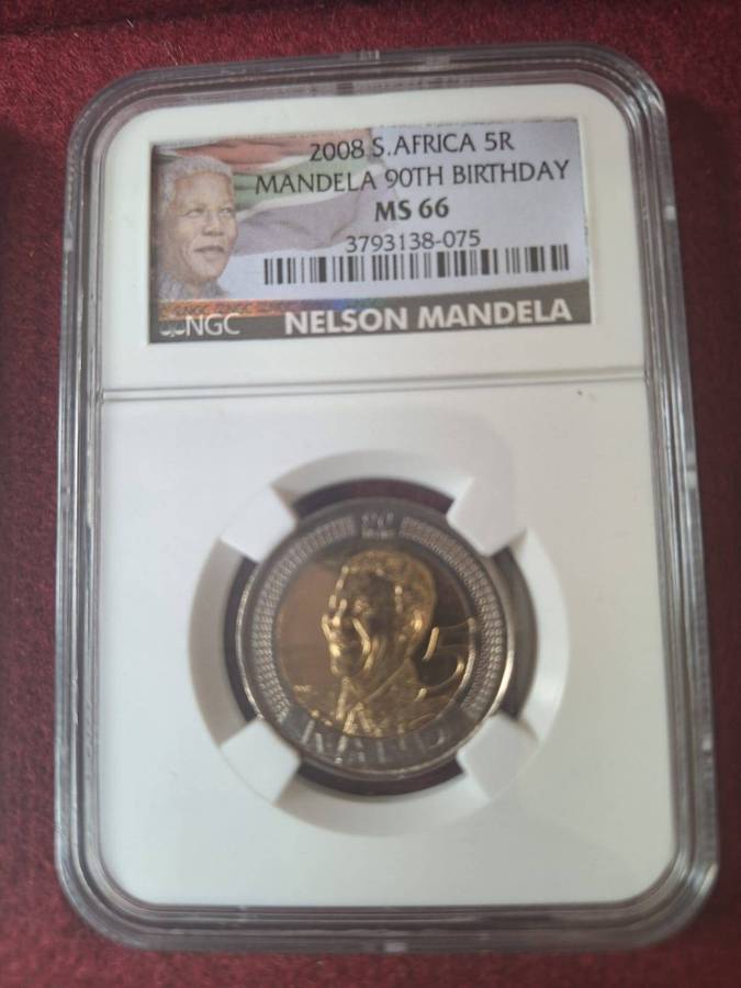 3 x 2008 RSA R5 - MANDELA 90th Birthday - NGC GRADED MS 65/66/673 x 2008 RSA R5 -  NELSON MANDELA