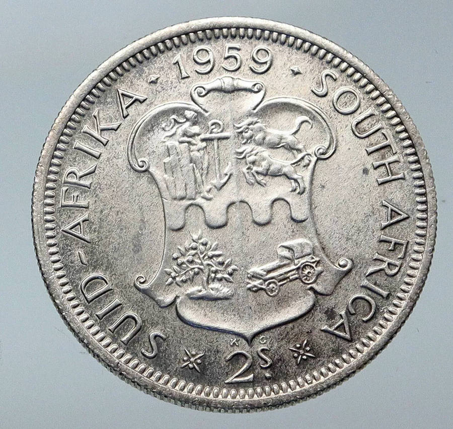 2 Shilling - 1959 South Africa Old Queen Elizabeth II VINTAGE Silver