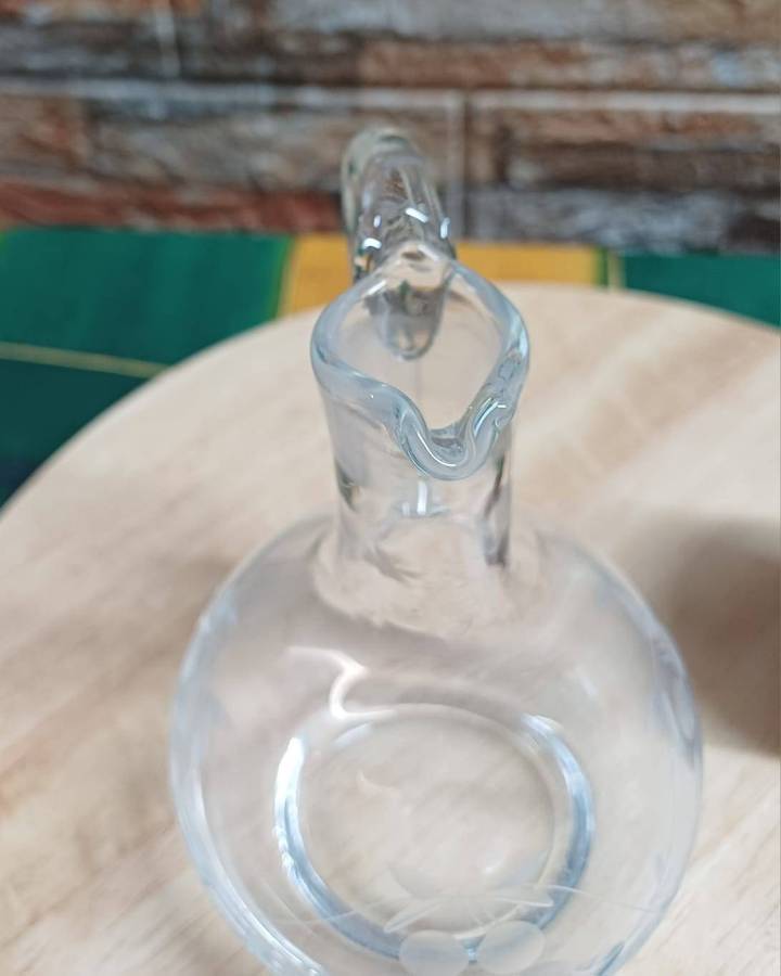 Vintage Small Etched Glass Pitcher  Mid-Century Charm