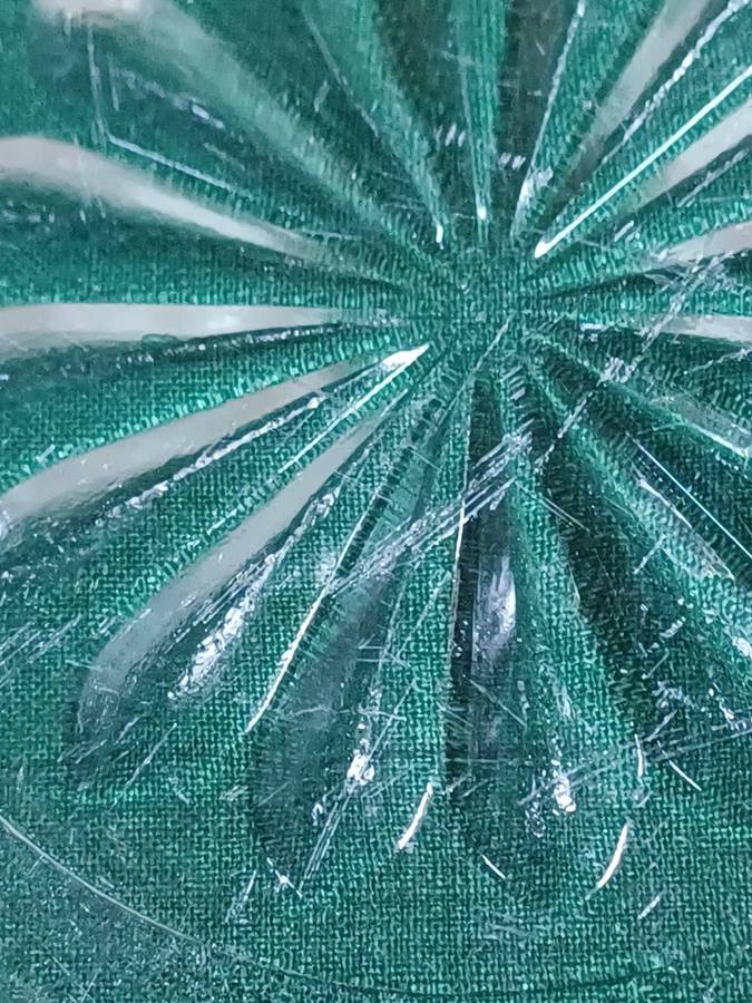 Clear Glass Serving Dish  Diamond Point Fans & Stars Pattern with Sawtooth Edge