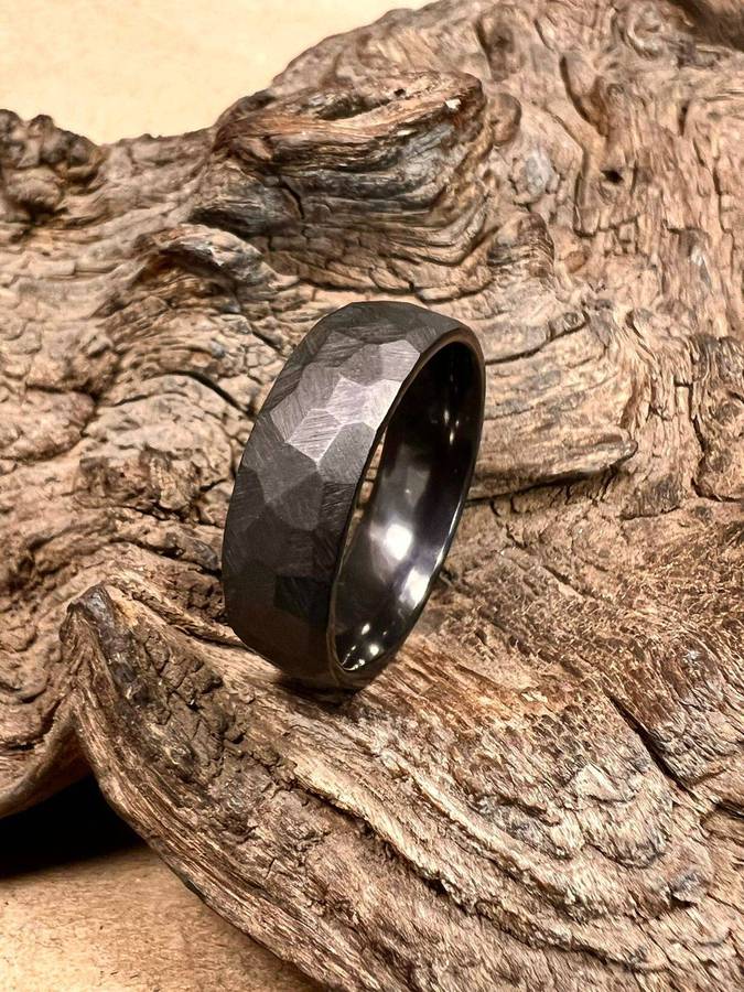 Black Zirconium Hand-Faceted Ring
