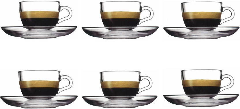 Elegant 12 Piece Glass Tea/Coffee Set (6 glass cups + 6 glass saucers)