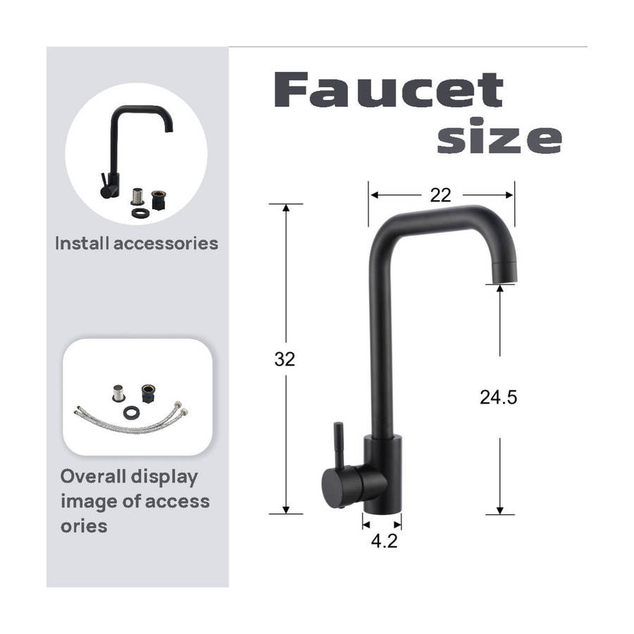 AIYI AY406-041 Matte Black Kitchen Sink Tap Kitchen Mixer Faucet Tap Matte Black Sink Mixer Faucet
