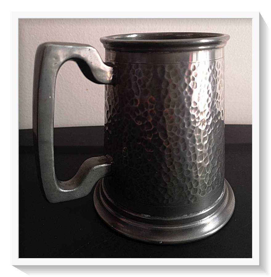An Authentic Large Pewter Hammered Beer Mug with no Inscriptions with clear glass bottom ***