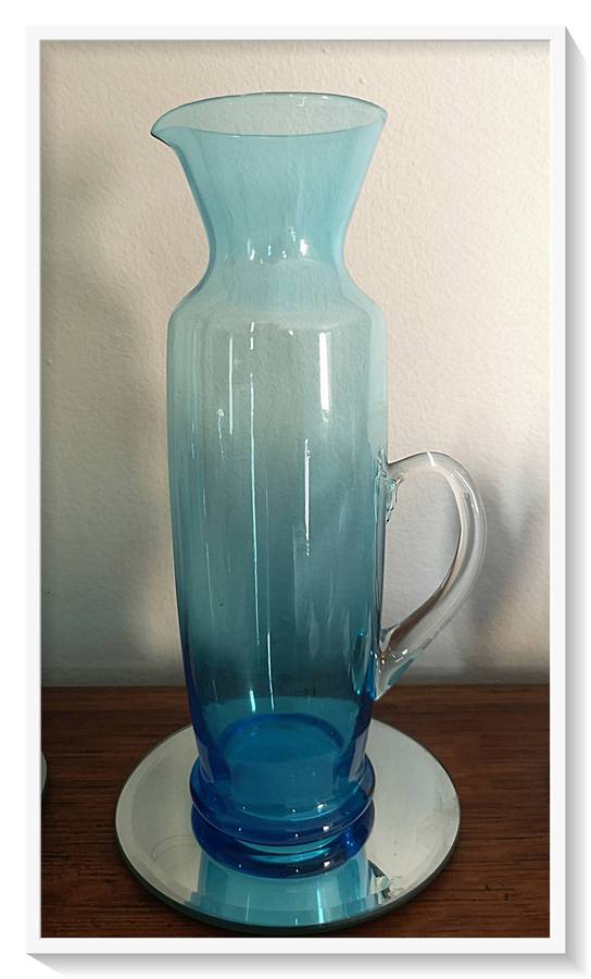 Beautiful Vintage Cyan Blue Glass Pitcher Pitcher - Dimensions 200mm by 90mm in Mint Condition