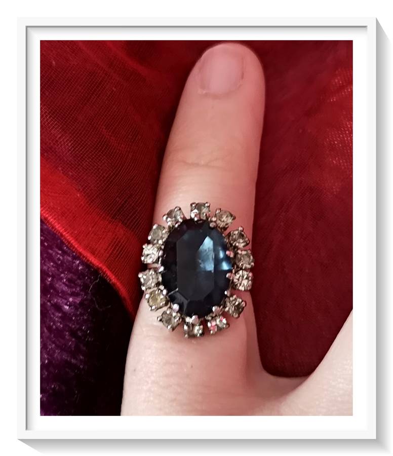 Classical Vintage Faux Glass Sapphire Cocktail Evening Dress Ring Adjustable
