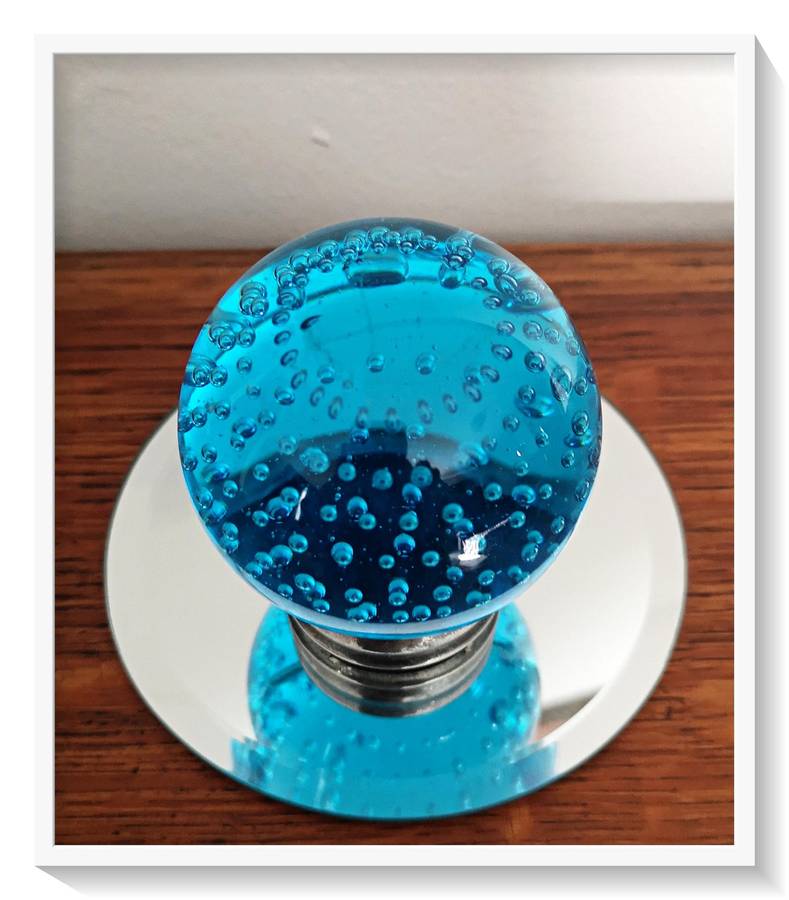 Spherical Blue Glass Ball with Controlled Bubbles 60MM in Diameter