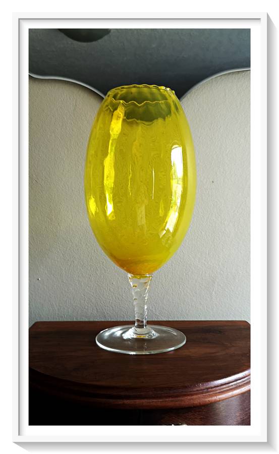 Vintage Yellow Glass Vase - 32cm x 14cm