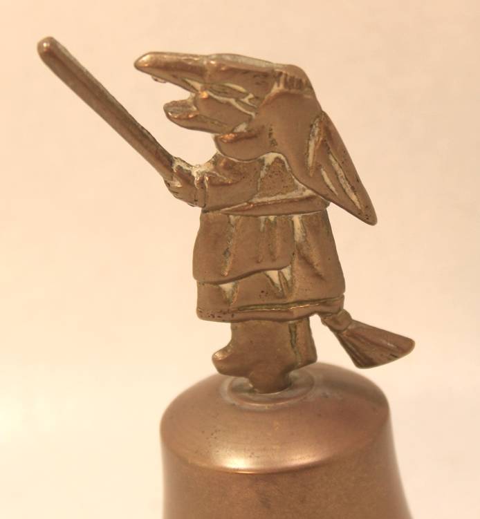 Vintage Flying Witch With Broom Brass Bell