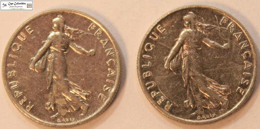 2 x France 1/2 Franc 1977 & 1985 Coins Circulated