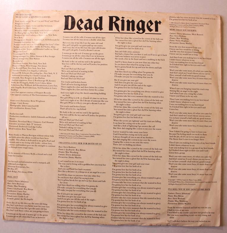 Meatloaf Dead Ringer Vinyl LP (No Cover)