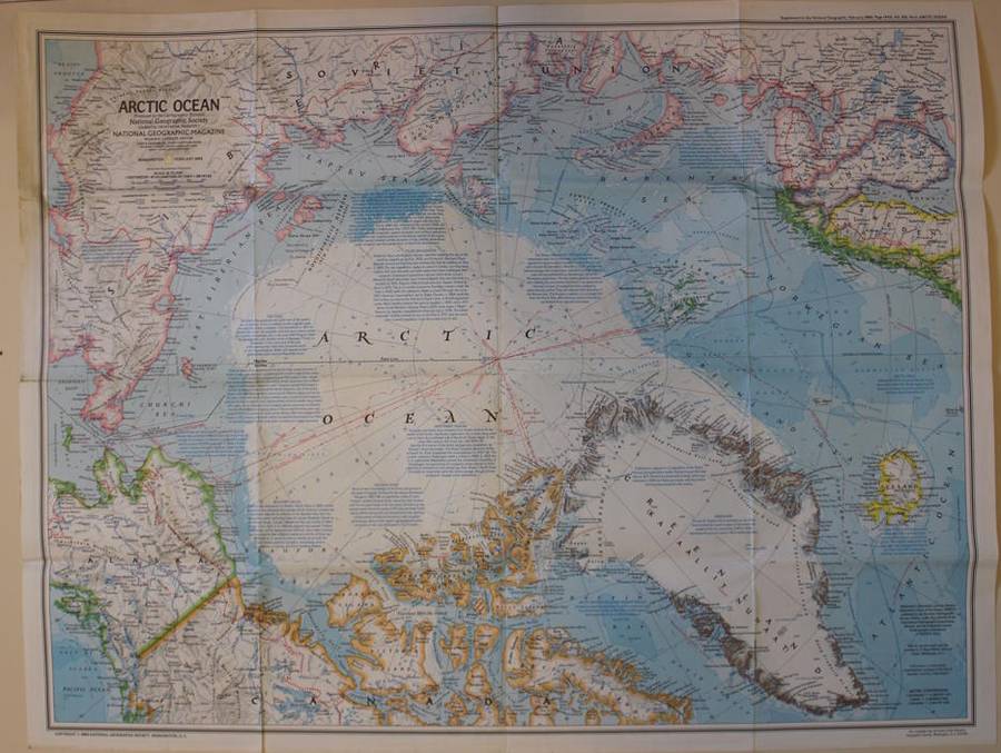 National Geographic Folded Map Arctic Ocean February 1983