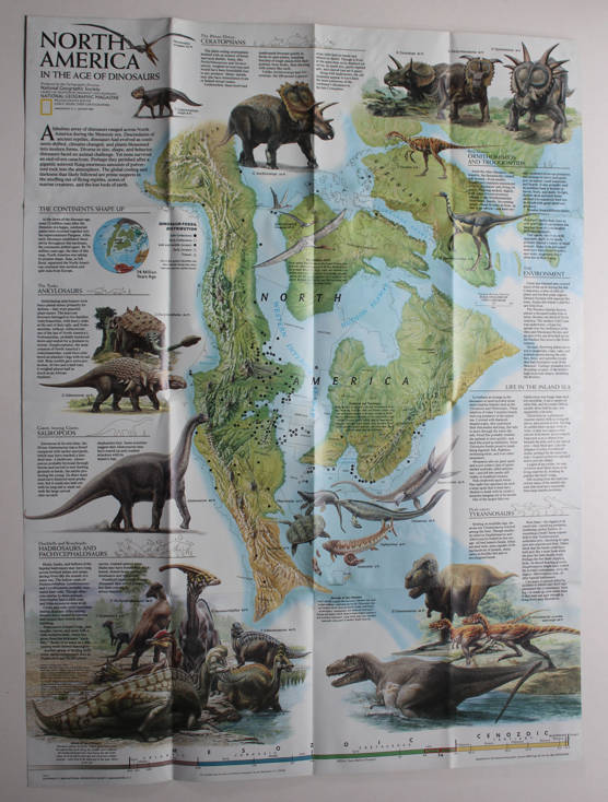 National Geographic Folded Map North America In The Age Of Dinosaurs January 1993