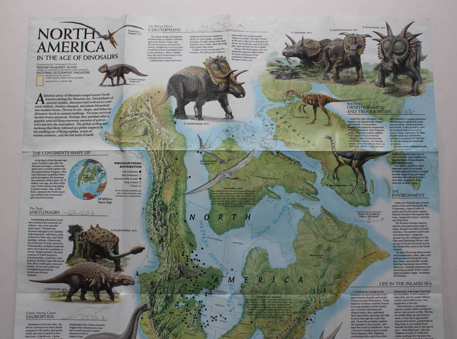 National Geographic Folded Map North America In The Age Of Dinosaurs January 1993