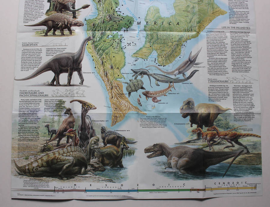 National Geographic Folded Map North America In The Age Of Dinosaurs January 1993