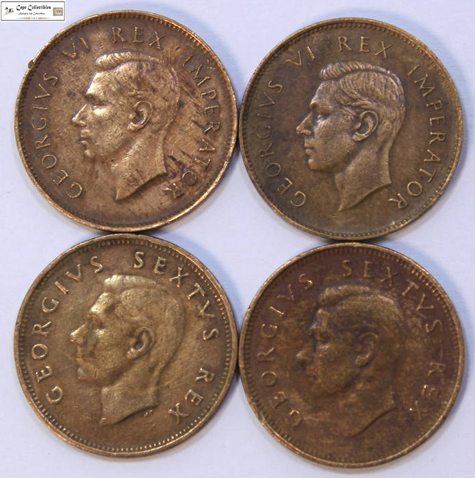 South Africa 1/4 Penny 1944, 1945, 1948, 1950 Coins Farthing (Four Coins) Circulated
