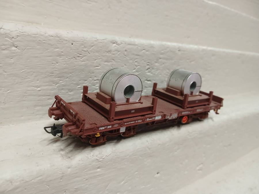 HO SCALE - ELECTROTREN - FLAT CAR WAGON WITH STEEL COIL LOAD