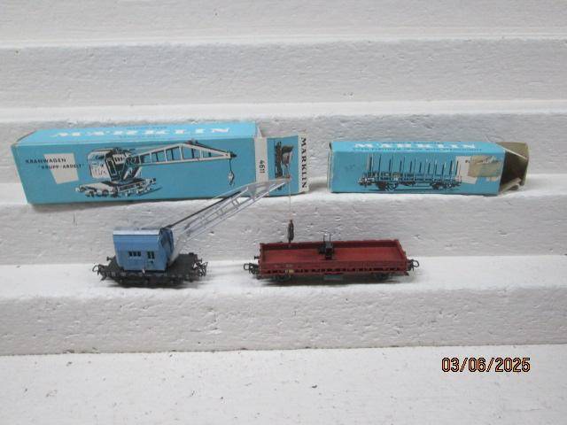 HO SCALE - MARKLIN - CRANE + FLAT BED WAGON - BOXED