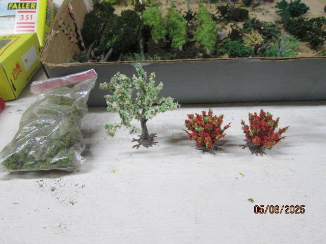 HO SCALE - VARIOUS TREES AND SCENERY MATERIAL (BEER BOX FULL)