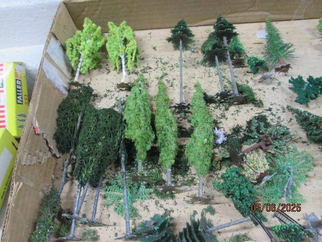 HO SCALE - VARIOUS TREES AND SCENERY MATERIAL (BEER BOX FULL)