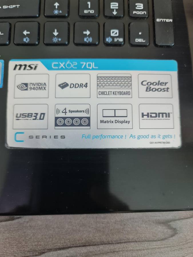 MSI CX627QL LAPTOP - CORE i7 7TH GEN - 4GB - 500GB - 15.6 INCH-NVIDIA 940 2GB GRAPHICS - PLEASE READ