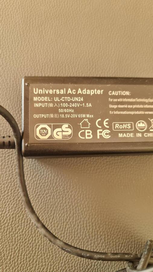 GENERIC/UNIVERSAL CHARGER - AS PER PIC - 18.5V - 20V - 65W - FULL WORKING CONDITION
