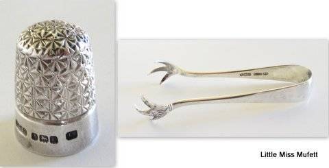 A Hallmarked silver sugar snipper and a Hallmarked silver thimble--Total weight 25 gram