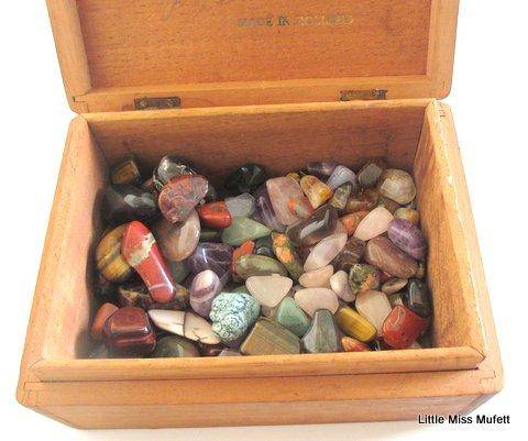 Over 170 Semi precious stones in an old cigar box