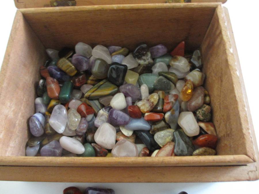 Over 170 Semi precious stones in an old cigar box