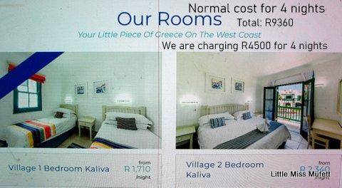 Midweek at Mykonos Western Cape-6 sleeper- 20th October to 24th October  - 4 adults and 2 children.