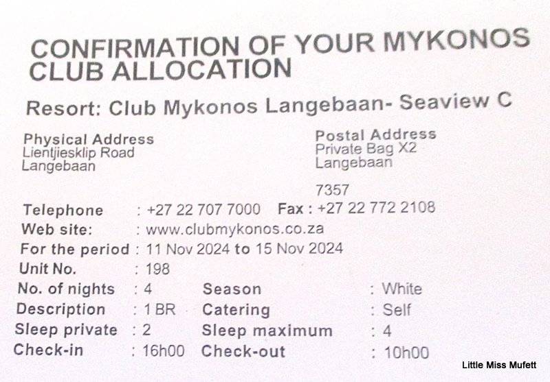 A MIDWEEK AT MYKONOS WESTERN CAPE  ---- 4 SLEEPER---11th --15th NOV  2024