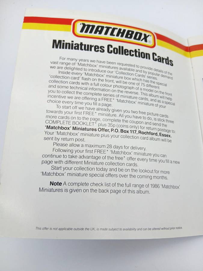 Matchbox 1986 Miniatures Collection Card Album with cards