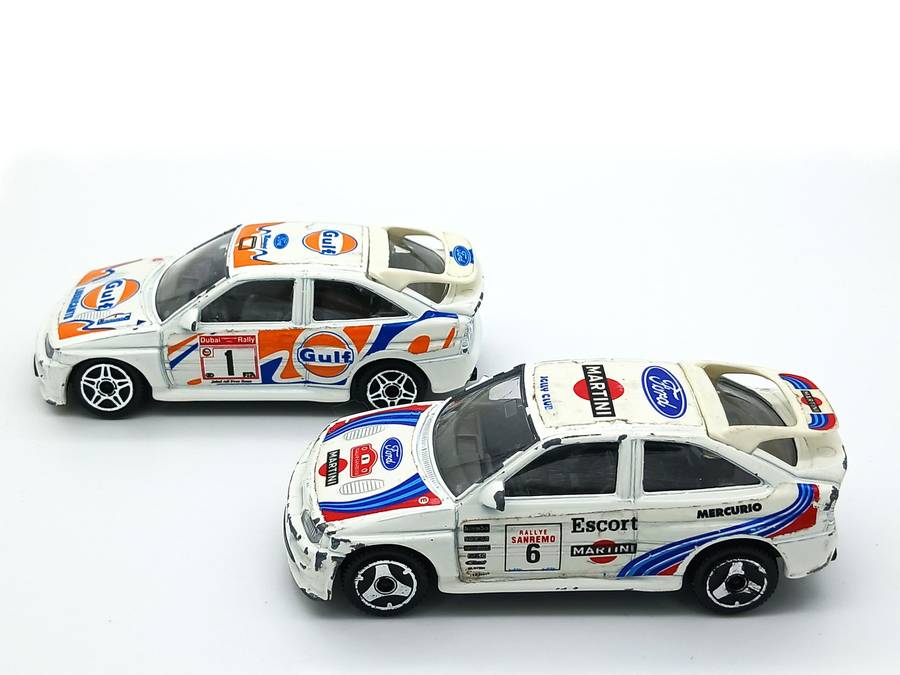 Bburago Ford Escort Cosworth Rally x2 Martini and Gulf racing for restoration
