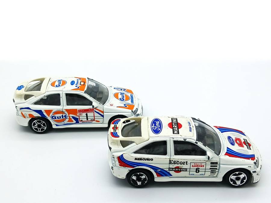 Bburago Ford Escort Cosworth Rally x2 Martini and Gulf racing for restoration