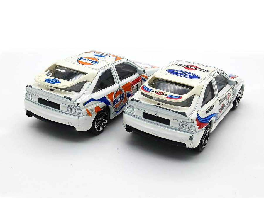 Bburago Ford Escort Cosworth Rally x2 Martini and Gulf racing for restoration