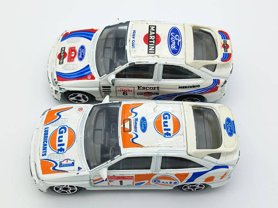 Bburago Ford Escort Cosworth Rally x2 Martini and Gulf racing for restoration