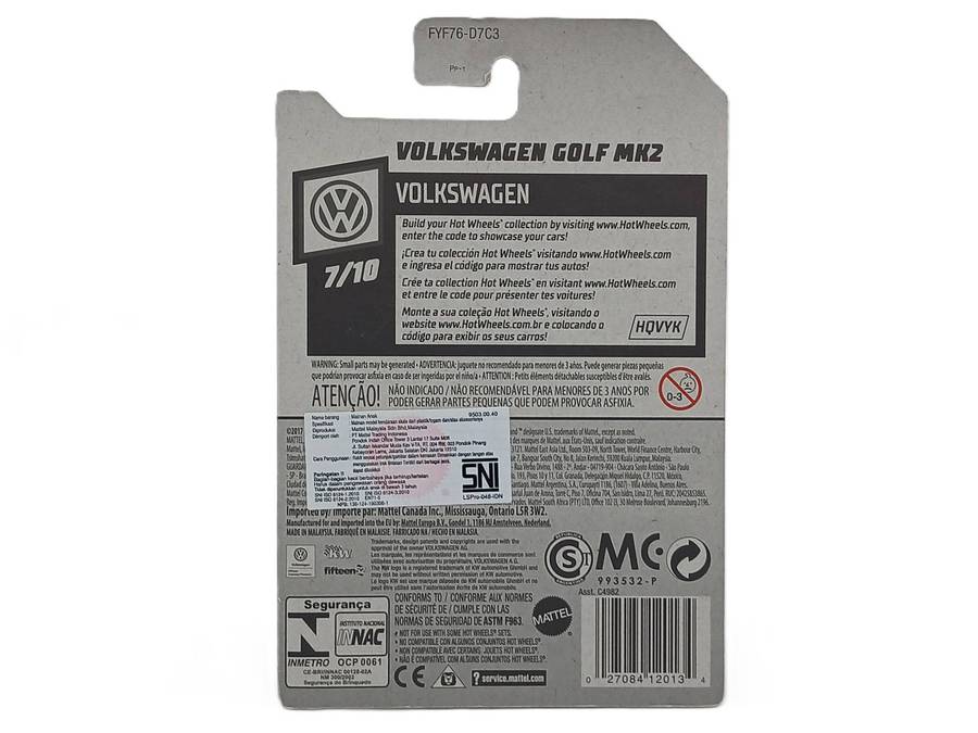 Hot Wheels Volkswagen VW Golf Mk2 Long Card